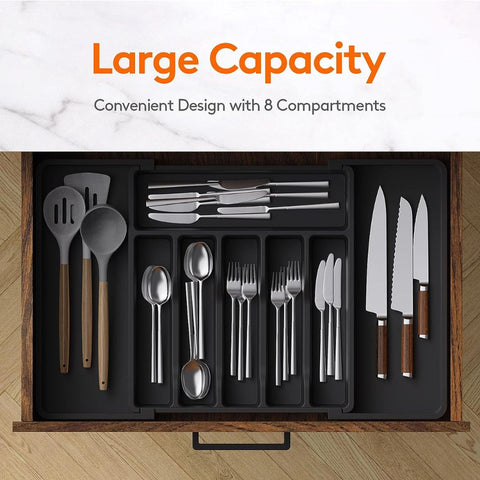 Cutlery Drawer Organiser, Expandable Utensil Tray for Kitchen, Adjustable