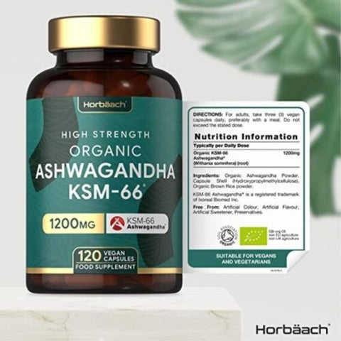 Ashwagandha KSM-66 Organic 1200mg VEGAN CAPSULES tablets Food Supplement.