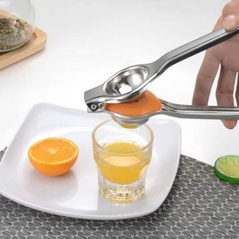 Stainless steel manual citrus juicer for pressing fruit into fresh juice