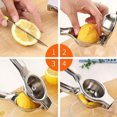 Stainless steel manual citrus juicer for pressing fruit into fresh juice