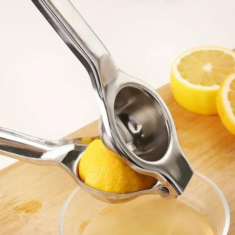 Stainless steel manual citrus juicer for pressing fruit into fresh juice