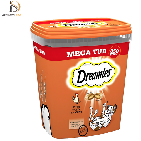 Dreamies Cat TreatsTwo Tubs of 350g Each Packed with Delicious Chicken Flavor