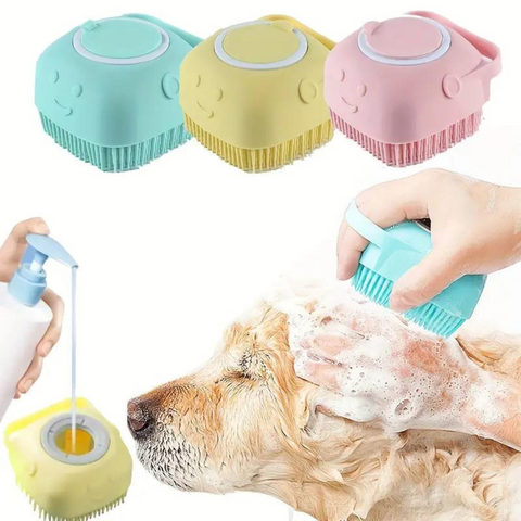 Introducing our Pet Shampoo Brush Simplify pet grooming with built in shampoo storage