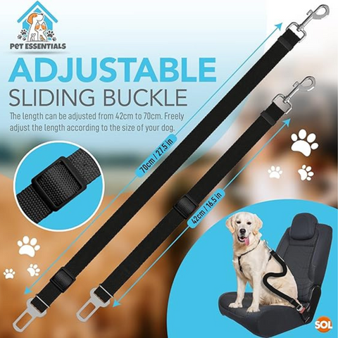 2-Pack Adjustable Dog Car Seat Belts for Safety and Security on the Road.