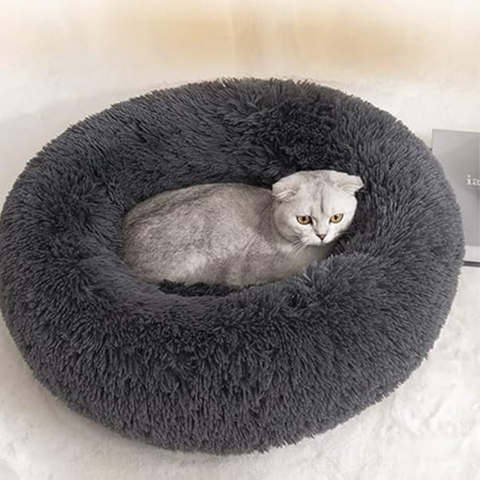 Fhodigogo Round Pet Bed: Cozy nest for cats and small dogs, with anti-slip bottom. Size: M (43x43x12cm)